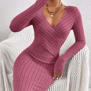 SHEIN Frenchy Surplice Neck Ribbed Knit Bodycon Dress